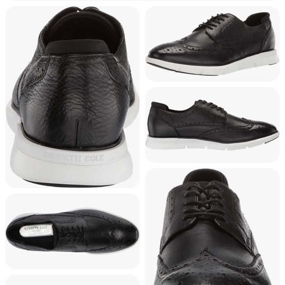 NWT Kenneth Cole New York Dover Leather Wingtip Mens Shoes - Size 11 - black - Picture 2 of 5